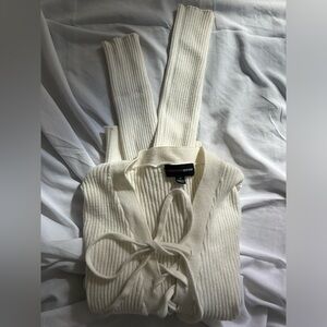 Adjustable white lace up sweater top medium
